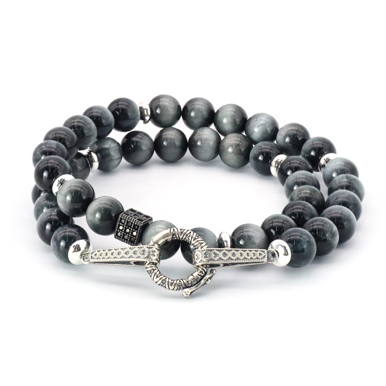 ZYLLGLOW Tiger Eye Stone and Black Onyx Gold Beaded Bracelets for Men Black Yellow Link Bracelet