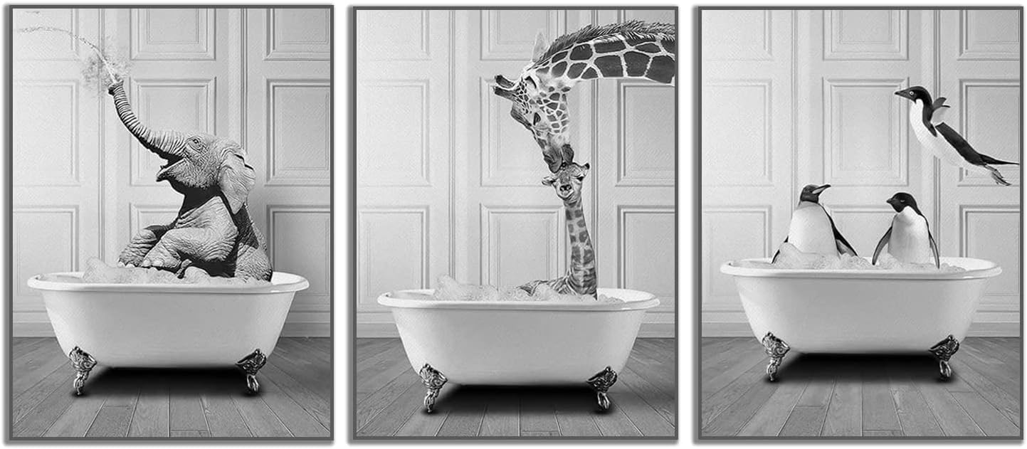 QPLGTU bathroom home background wall decoration painting, black and white highland cow decoration photo