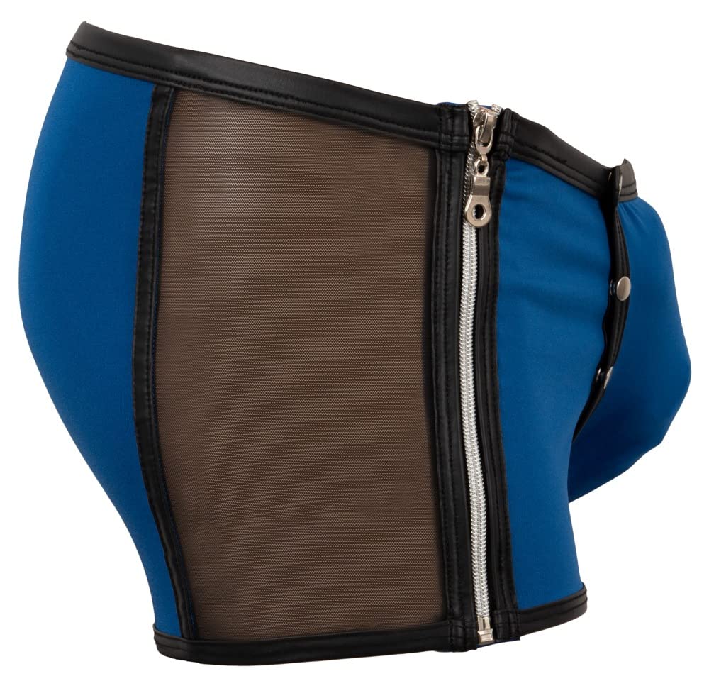 Orion Pantaloni da uomo – Boxer erotici da uomo, con tasca per pene rimovibile, lacci a croce laterale, bottoni a pressione, blu/nero