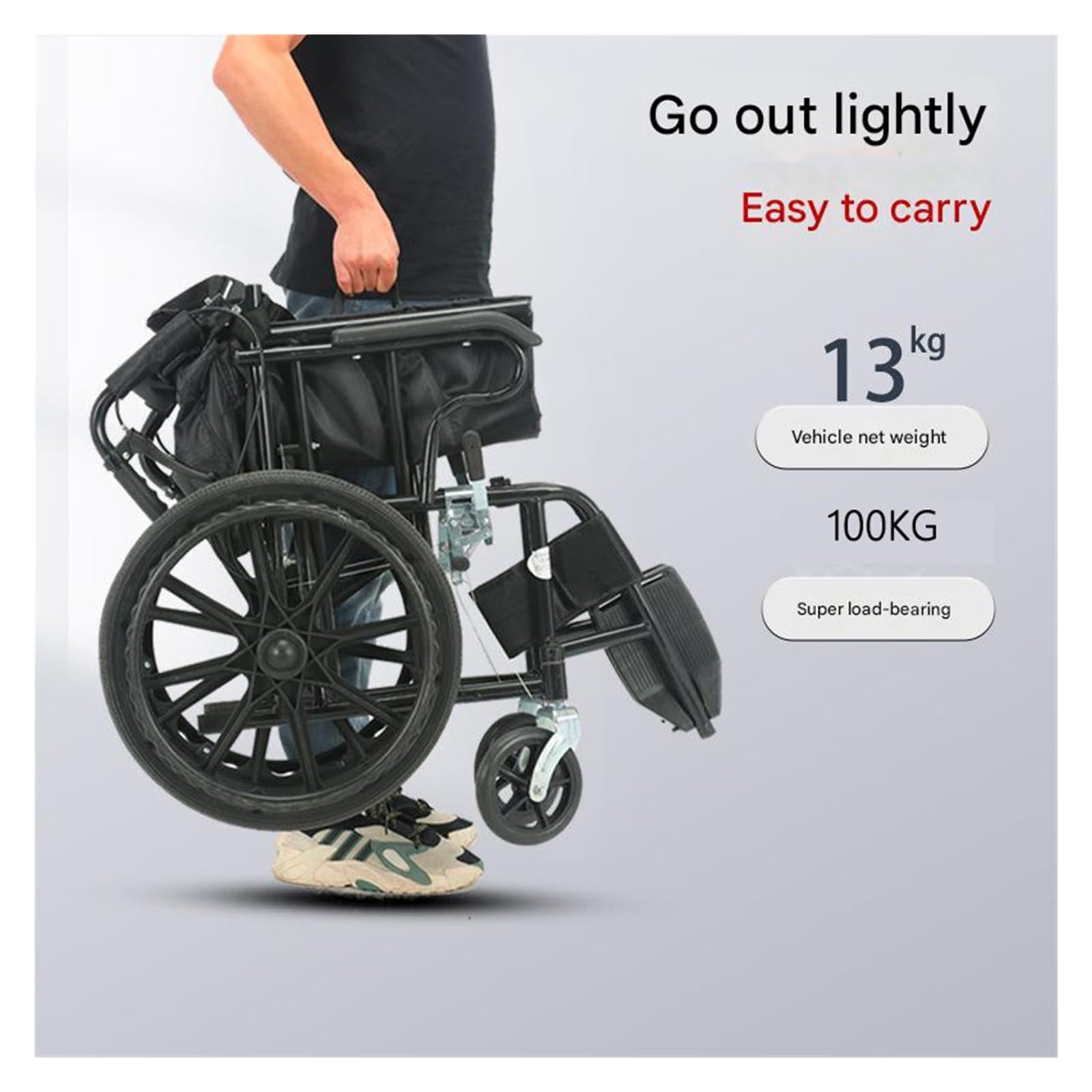 Silla de Ruedas Ligera y Plegable para Adultos y Mayores - 100kg Capacidad Máx, Doble Freno - Transporte Fácil para Viajes y Hogar