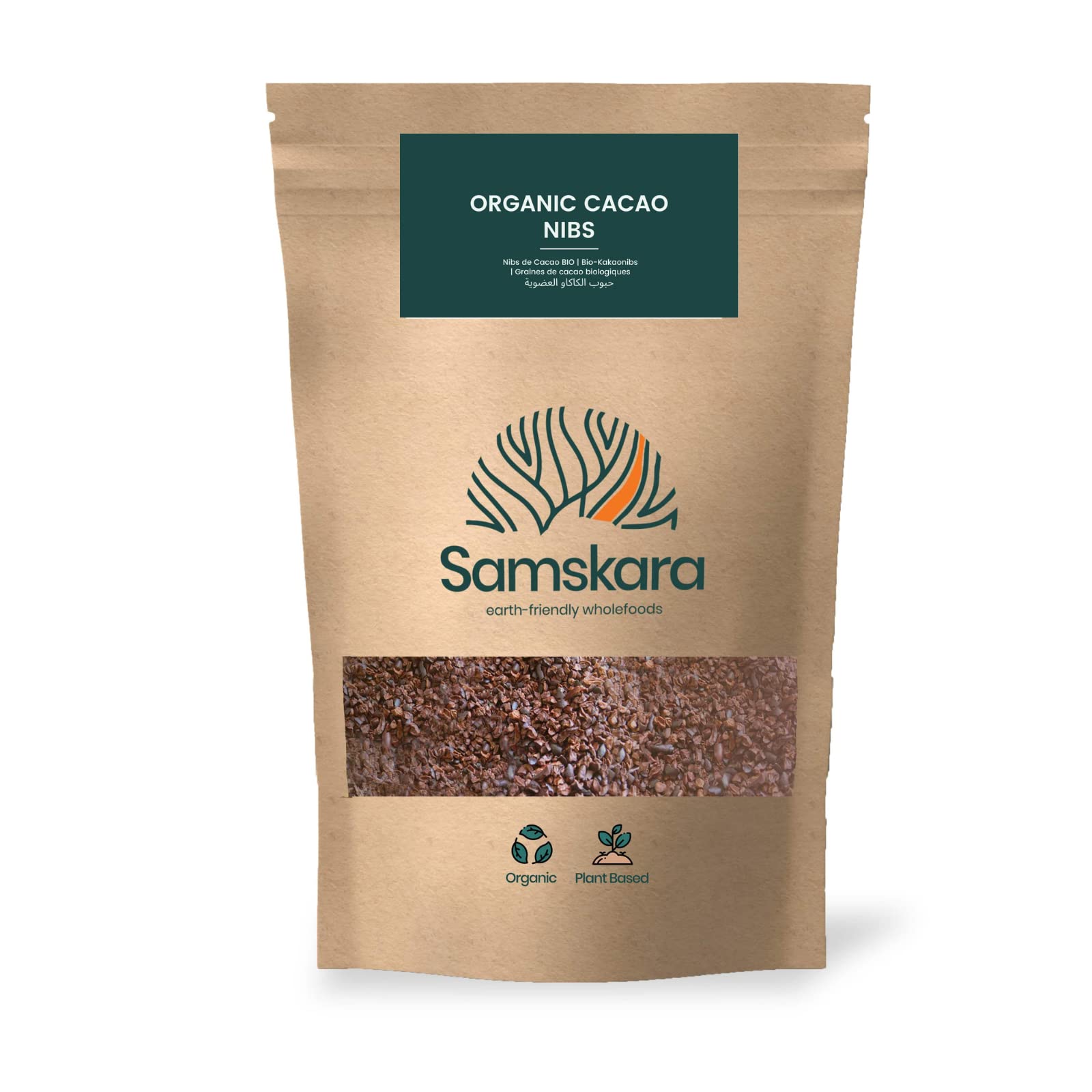 Samskara Nibs de Cacao Crudo y Premium de Perú, Cultivo Ecológico, Vegano, 1kg, 100% Natural, Puro, Sabor Intenso a Cacao, Sin Procesar