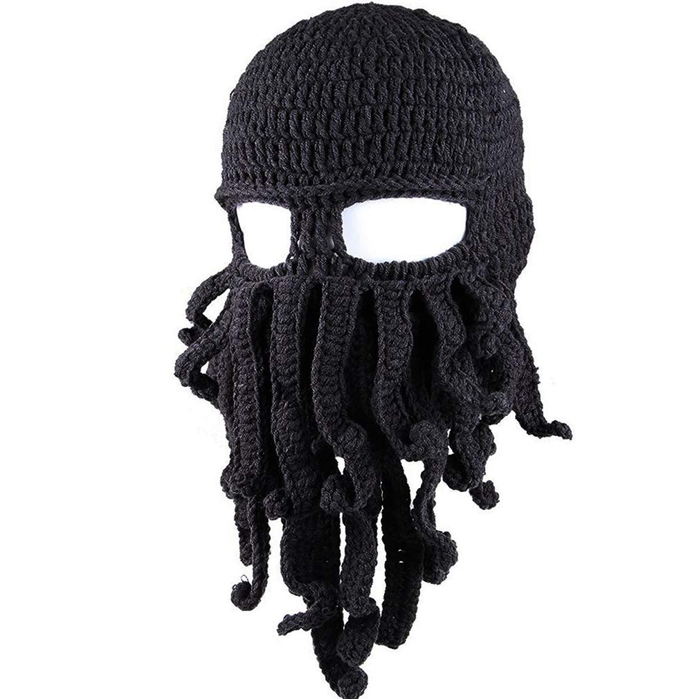 Fituenly Unisex Black Winter Warm Funny Tentacle Octopus Knitted Beanie Hat Handmade Windproof Ski Mask