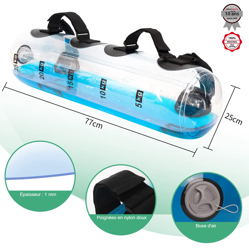 Ultrasport Sac Aqua Fitness, sac à eau remplissable pour entraînement cardio, crossfit, haltérophilie