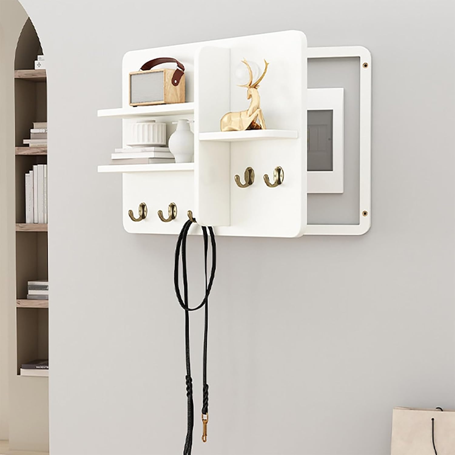 Electric Meter Box Cover Decorative with Shelves & Hooks, Hide Electrical Panel Meter Breaker Wall Mounted Cover, Creative Switch Box for Living Room and Office(White1,40 * 30cm/15.7 * 11.8in)