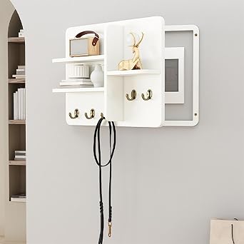 Electric Meter Box Cover Decorative with Shelves & Hooks, Hide Electrical Panel Meter Breaker Wall Mounted Cover, Creative Switch Box for Living Room and OfficeWhite1,40 * 30cm/15.7 * 11.8in