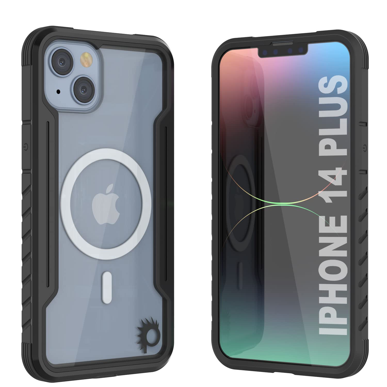 Punkcase Designed for iPhone 14 Plus [Armor Stealth MAG Series] Protective Military Grade Cover W/Aluminum Frame [Clear Back] Ultimate Drop Protection