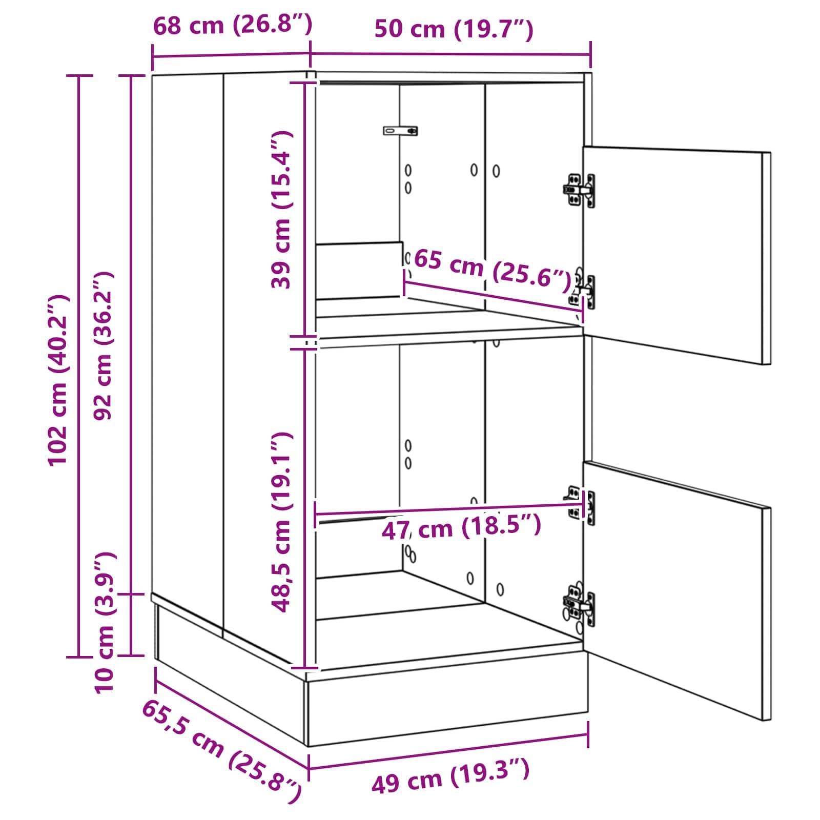 Mobile portabiancheria con vano portaoggetti, bianco, 50 x 68 x 102 cm, in legno con 2 ante e 4 scomparti, armadio multiuso per bagno, camera da letto, ufficio, soggiorno, cassettiera stabile