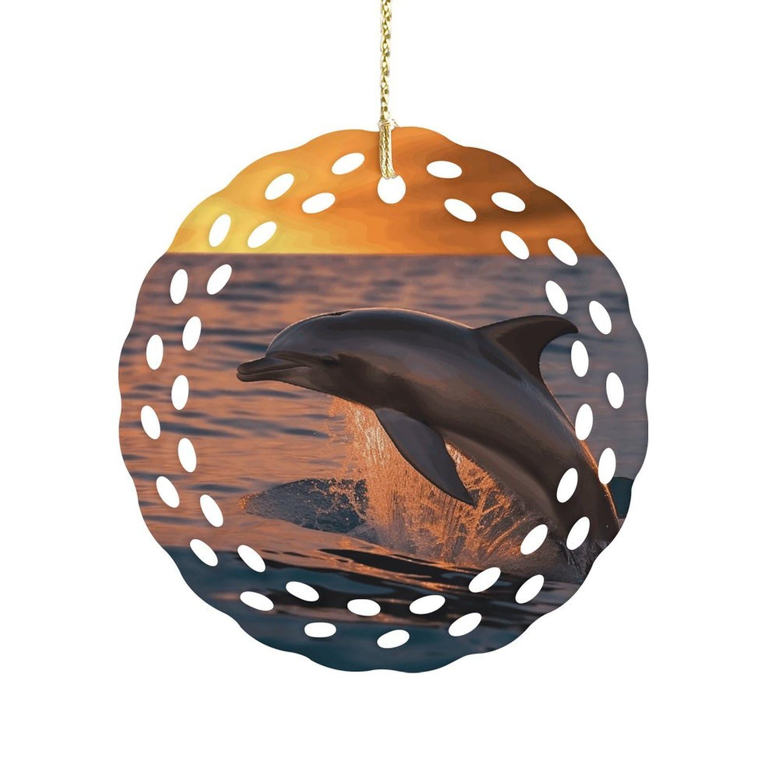 Fodpand Women's Style Dusk Dolphin Ceramic Ornament For Home Decor 3.2" Round Tree Decoration Christmas Ornaments For Men Double-Sided Design