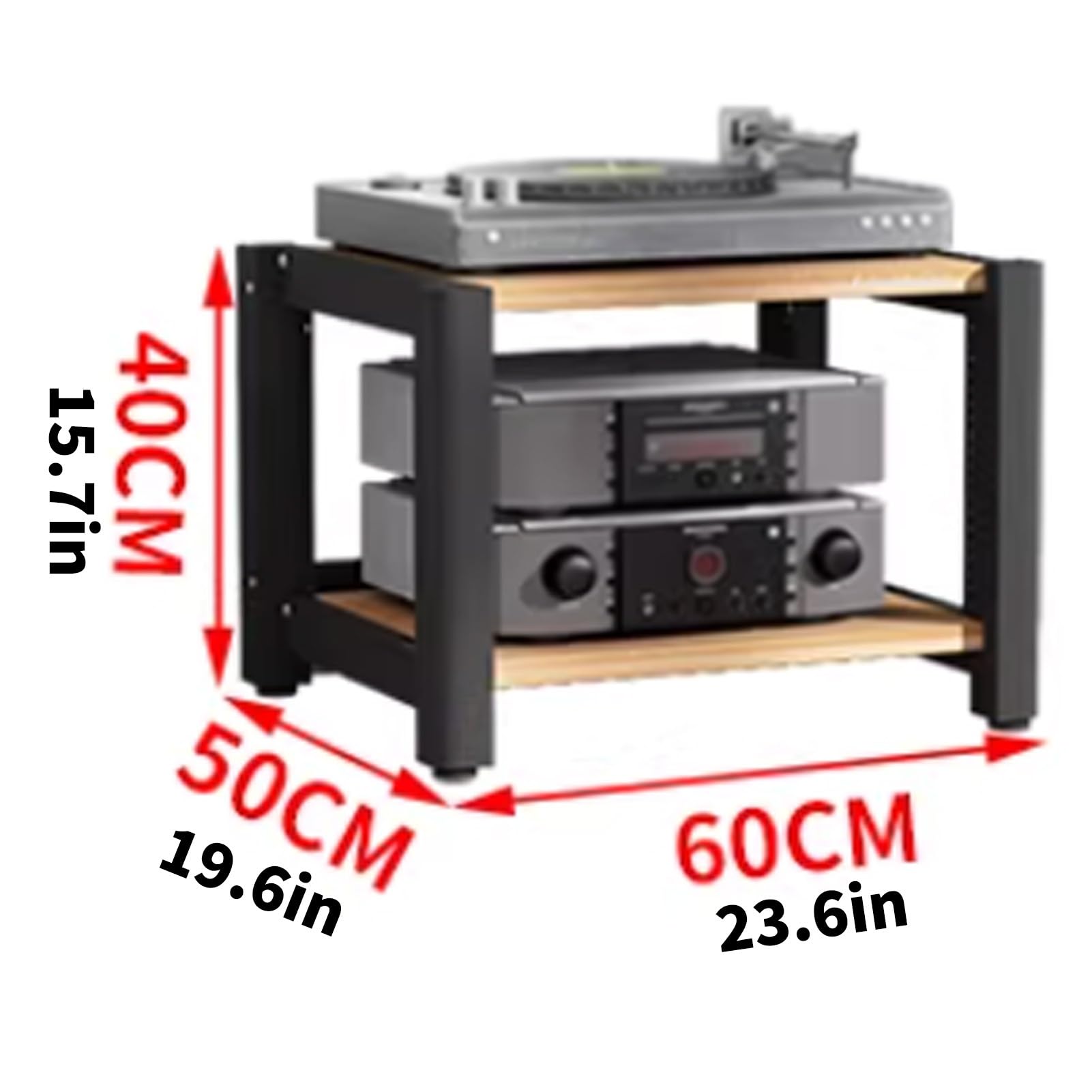 Rack audio HiFi, supporto per componenti stereo a 2/3/4/5 livelli, mobiletto in legno regolabile per casa/ufficio (rosso, 100 cm)