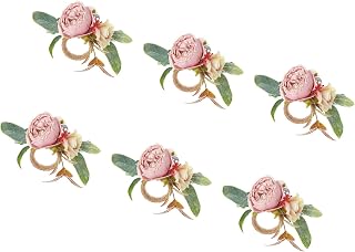 Paquete de 6 servilleteros artesanales de rosas artificiales hechos a mano para mejorar la mesa