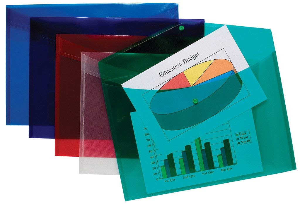 5 x High Grade A3 Coloured Stud Press Wallets Plastic Document Popper Folders