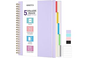 Spiral Notebook 8.5" x 11", Multi Subject Notebook, 5 Subject Notebooks College Ruled