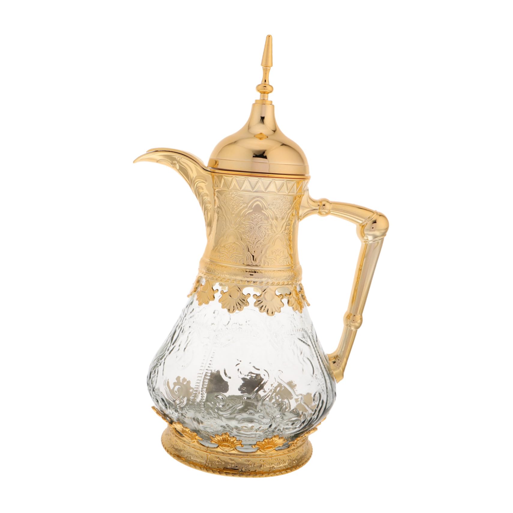 Luxshiny Arabische Glaskaraffe mit Deckel und Ausguss Multifunktionaler Kaltgetränke Servierer aus Glas und Kunststoff im Einzigartigen Orientalischen Design für Partys