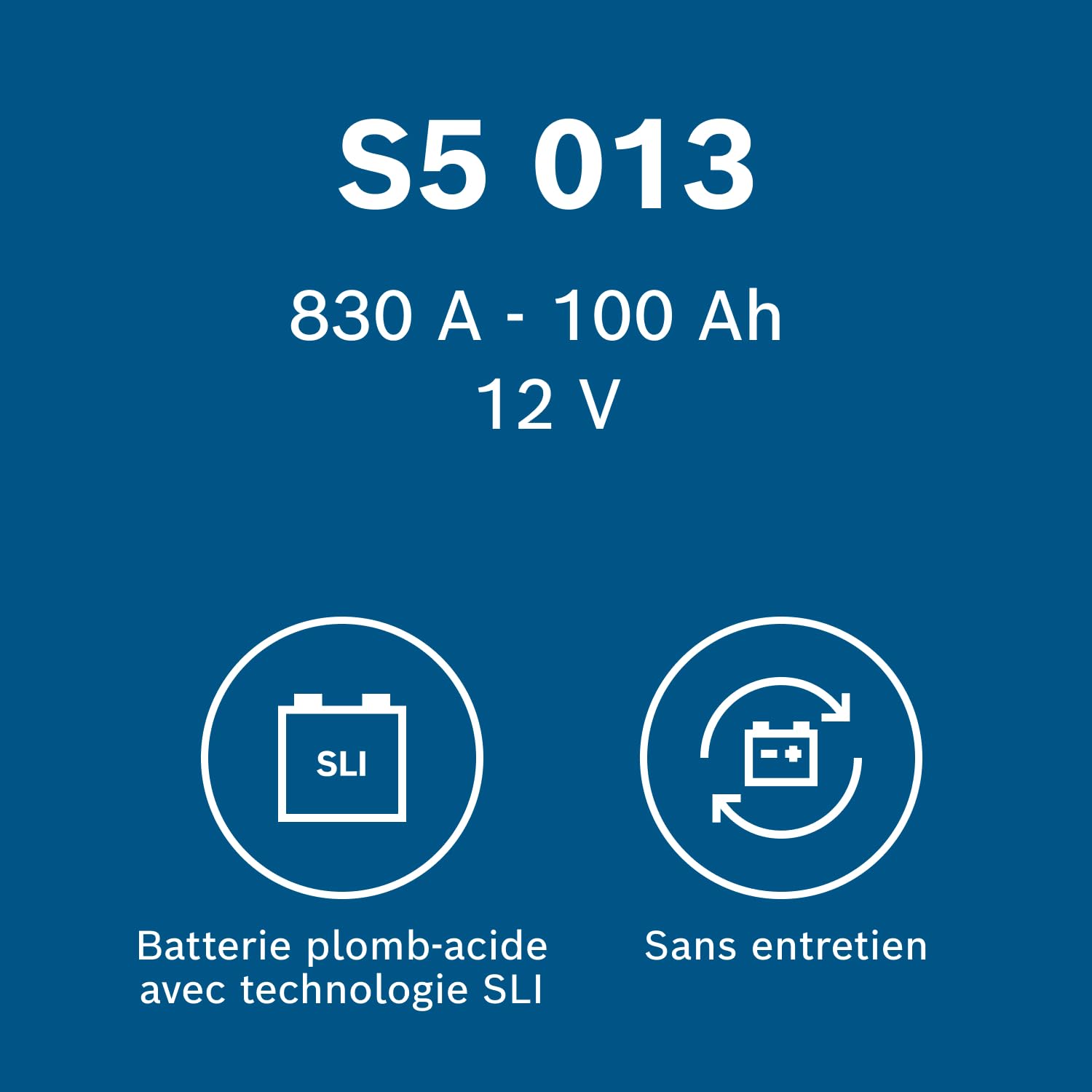 Bosch S5 013 Batterie Auto 100 A/h - 830 A - Batterie 12 V, Plomb-acide pour Véhicules sans Système Start/Stop et Exigeants en Énergie, (-) (+), 353 x 175 x 190 mm