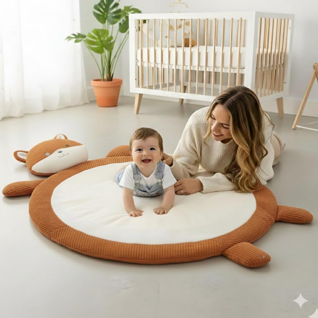 Tapis Eveil Bébé-Matelas de Sol épais pour Ramper et Jouer -Doux et interactif pour la Gymnastique et la psychomotricité-Cadeau pour la Naissance. Baby Shower. XL (Fox)