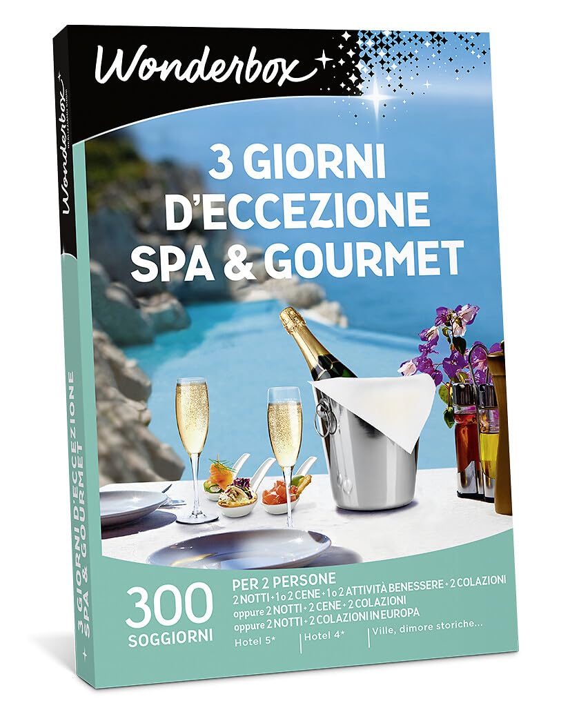 WONDERBOX - Cofanetto Regalo - 3 Giorni Eccezione Spa & Gourmet -​135 Soggionri - 2 Notti + 2 Cene + 2 attività benessere per 2 Persone