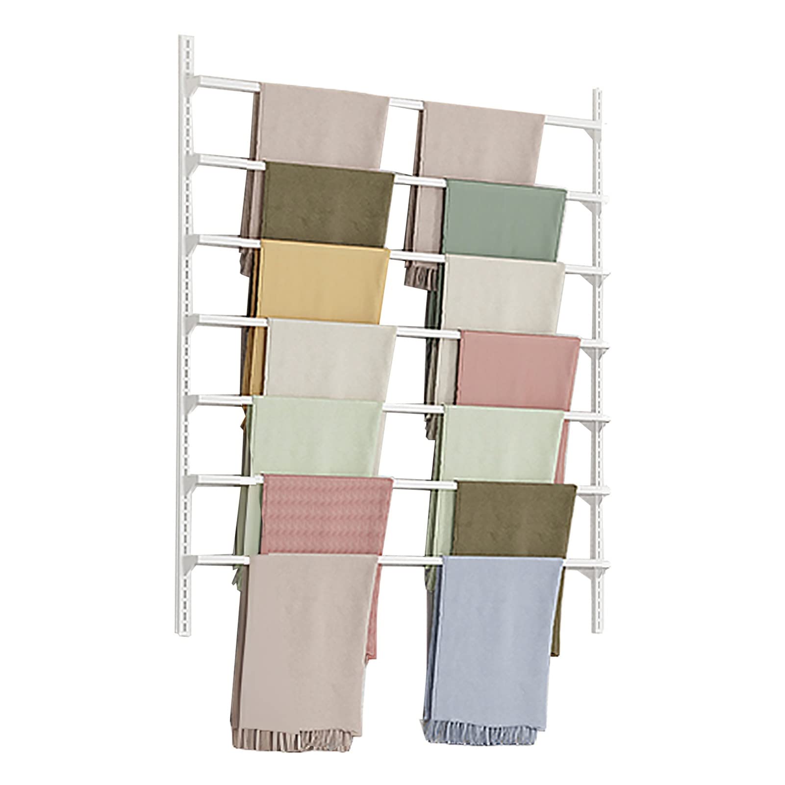 UWYTGF 150Cm High Scarf Holder,Modern Metal Multi-Purpose Display Stand for Ribbon/Silk Scarf/Pants/Blanket,with Removable Crossbar,Wall Mount,White,Length,120Cm/47.2In