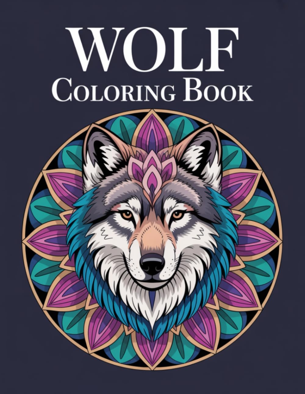 Wolf Coloring Book: 50 Mandala Wolf Head Designs for Stress Relief and Relaxation – For Adults & Teens