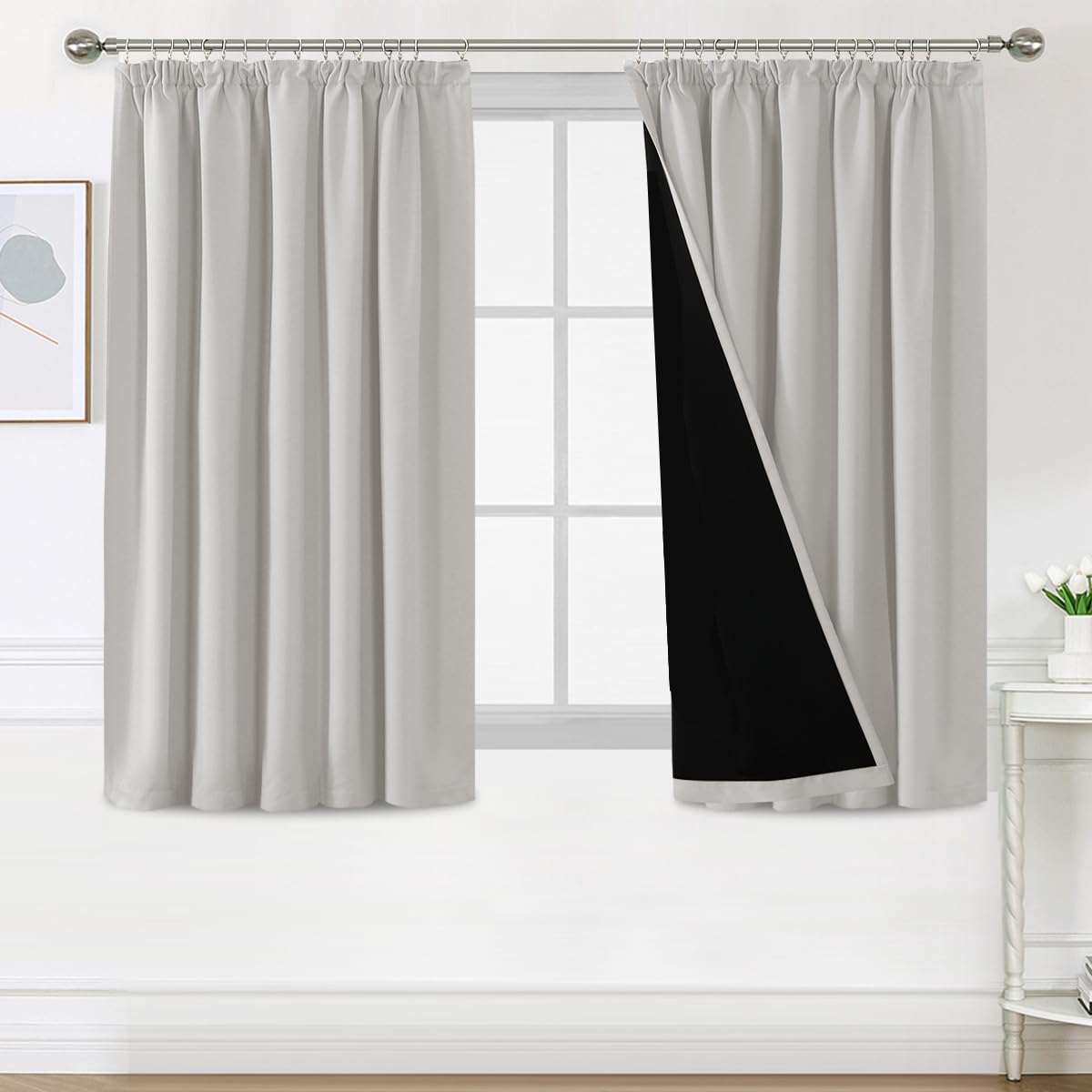 BellaHills Cortinas Blackout 100% Opacas,Cortinas Cortas Dormitorio,140x145 cm, para Dormitorio Matrimonio y Salón Moderno, Cream Natural,2 Piezas OEKO-TEX STANDARD 100
