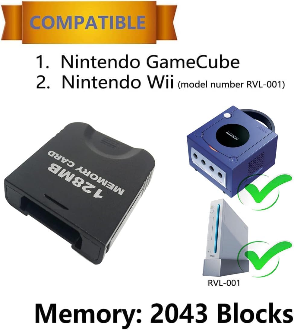128MB(2043 Blocks) Gamecube Memory Card, High Speed Game Memory Card Compatible for Nintendo Gamecube and Wii Console Accessory Kits - Black - Image 2