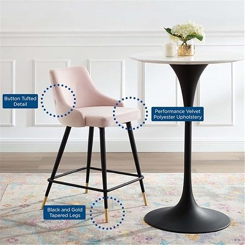 Miniatura 9 de Modway Adorn Tufted Performance - Taburete de terciopelo para mostrador, color rosa
