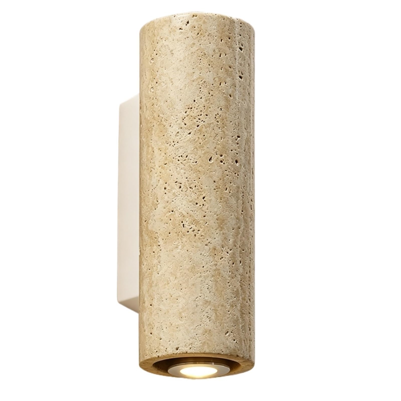 Aplique de pared nórdico moderno Aplique de pared japonés vintage | Lámpara de pared pantalla travertino cilíndrico alargado, interior base metálica para Cabecera(23cm)