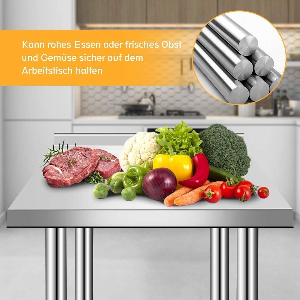 LANTUS Mesa De Trabajo Inox Adosada Cocina Plan De Trabajo Profesional Con Respaldo Plan de Trabajo Cocina en 2 Estantes - Mesa de Trabajo para Preparación de Cocina de Alimentos