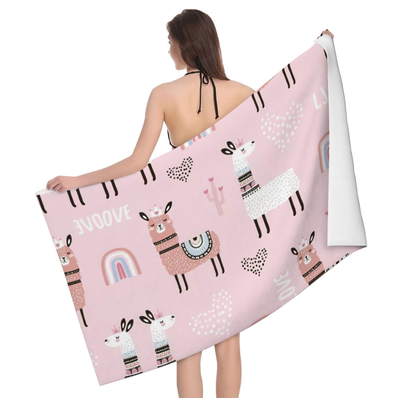 Cadeau personnalisé lama rose serviette séchage rapide pour homme et femme