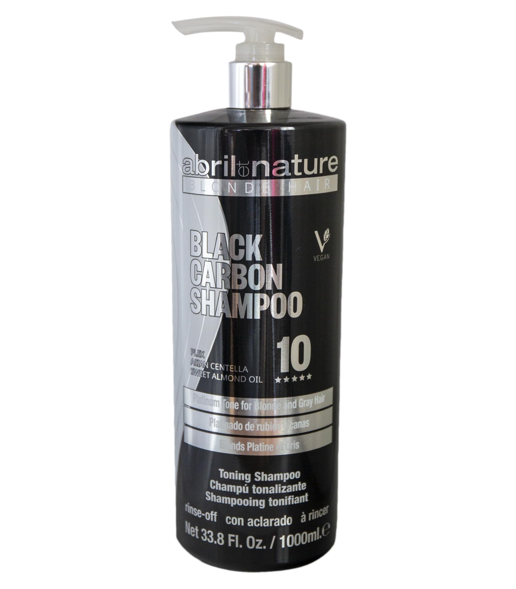 abril et nature - Champú profesional matizador de amarillos Black Carbon - Cabellos decolorados o con canas - Protege y Repara - Hidratación y Nutrición de larga duración - Suavidad y Brillo - 1000ml