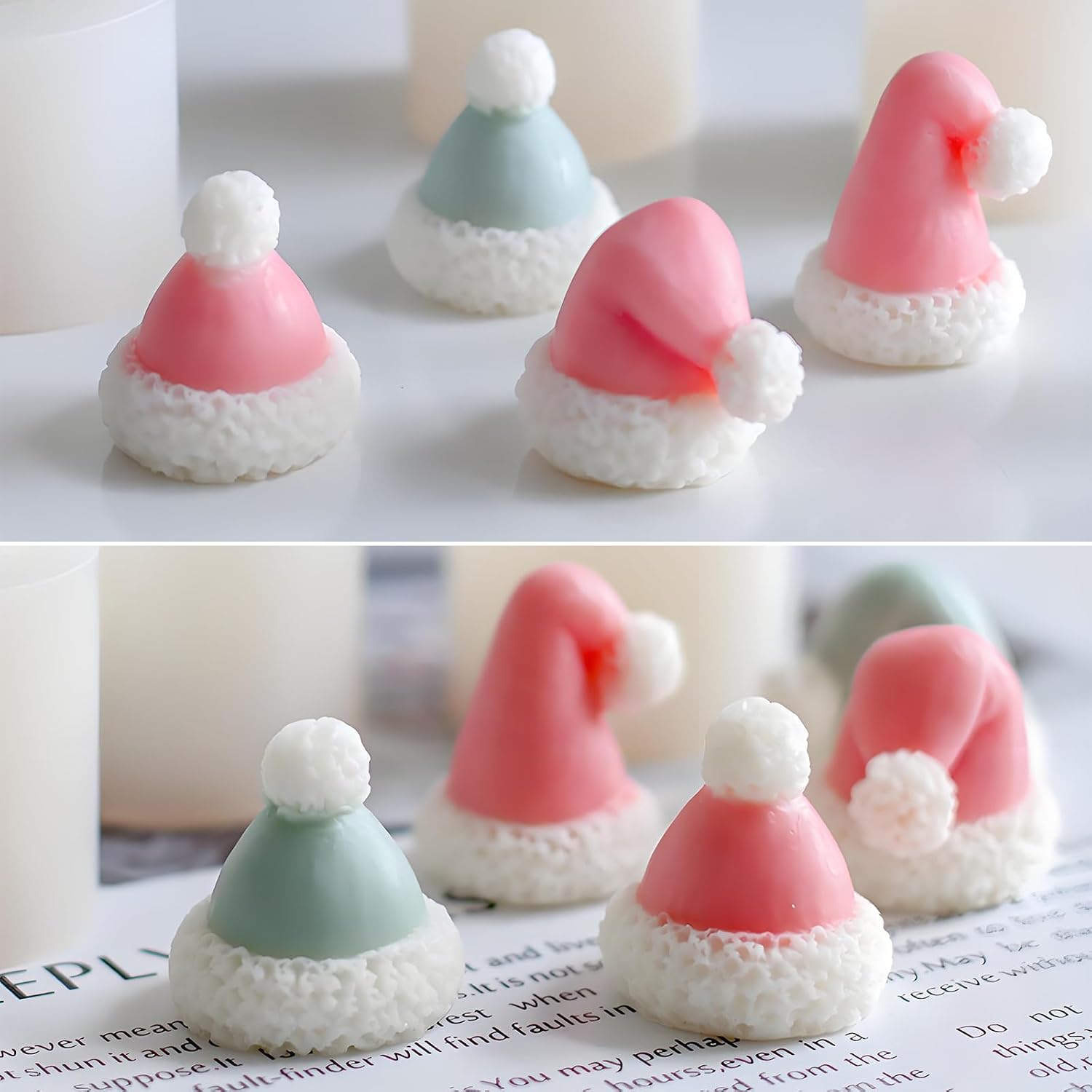 Wehous 3PCS Mini Christmas Hat Silicone Candle Soap Molds, Holiday Festive Hat Fondant Chocolate Cake Decorating Mold, Christmas Ornament Epoxy Resin Mold, Unique Jewelry Keychain Art Craft Mold Kit