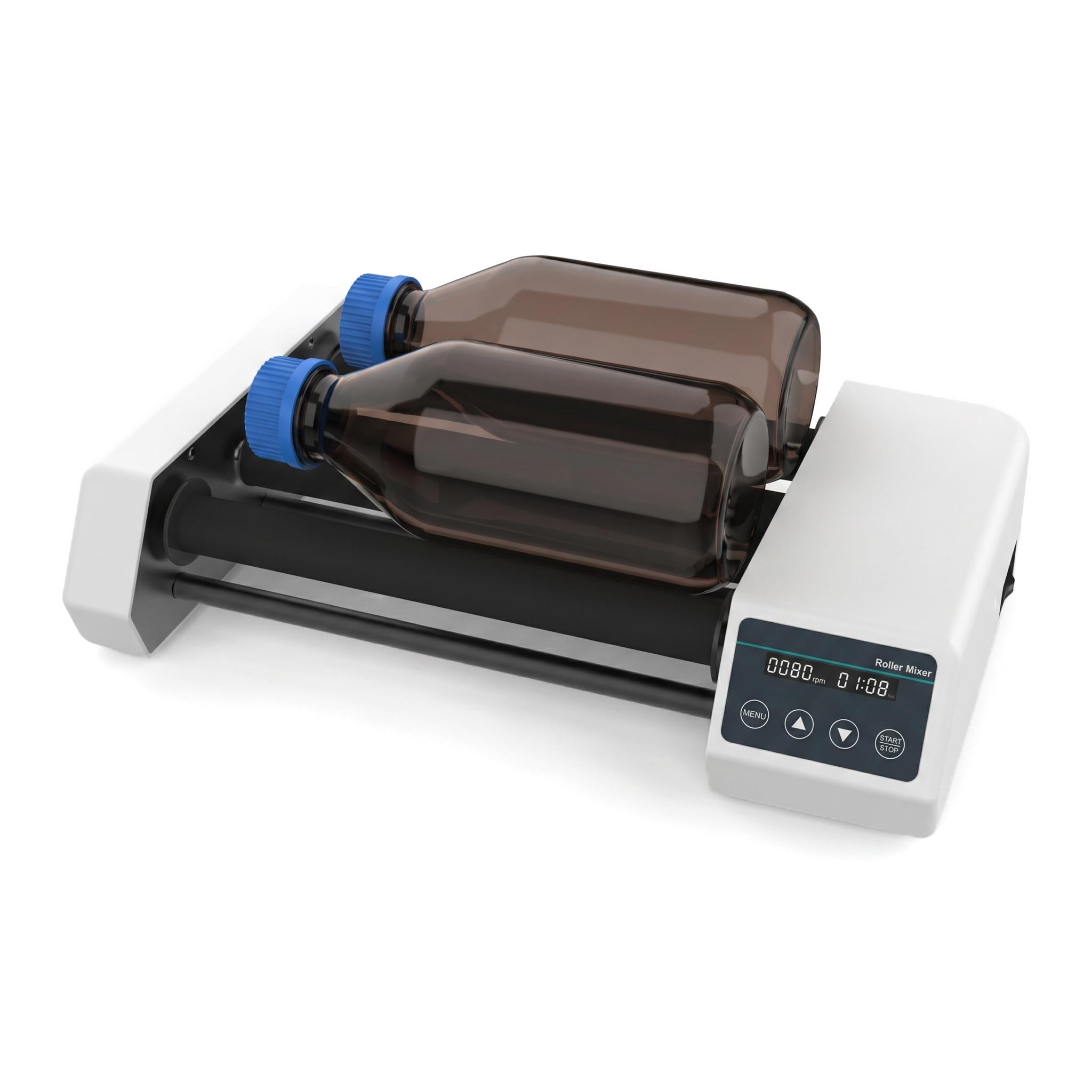Mezclador De Rodillos para Frascos De Laboratorio, Agitador Digital Basculante De 4 Rodillos para Frascos De Reactivos, Velocidad Ajustable De 20 A 80 RPM, Modos De Temporización Y Continuo