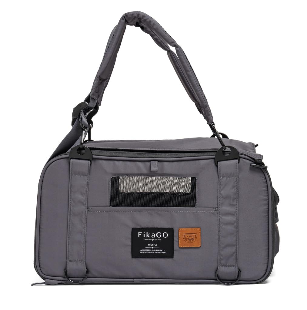 FikaGO Bolsa de Viaje 3 en 1 para Perros y Gatos Truffle Gris – Mochila, Bolso de Hombro y Equipaje de Mano