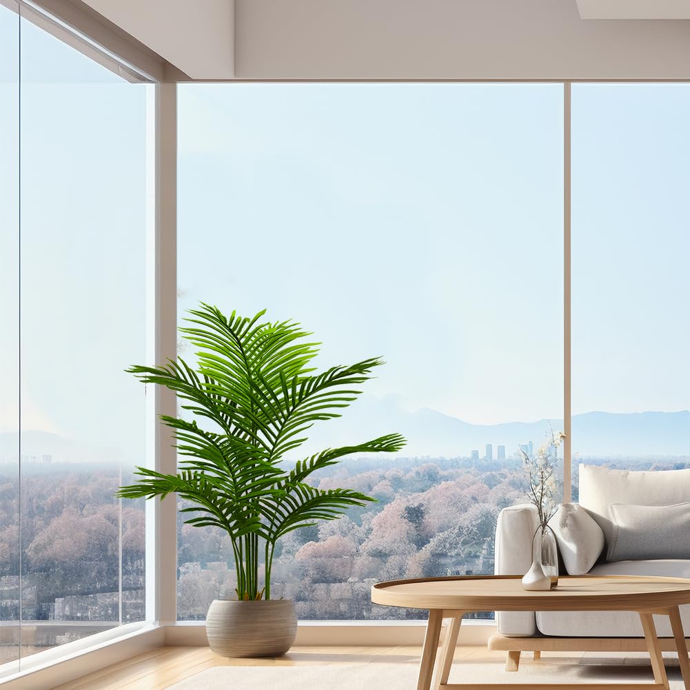 Olrla Lot de 2 palmiers artificiels de 120 cm, arbre tropical artificiel avec vase noir, plante Areca en soie synthétique pour maison, bureau, salon, décoration d'intérieur