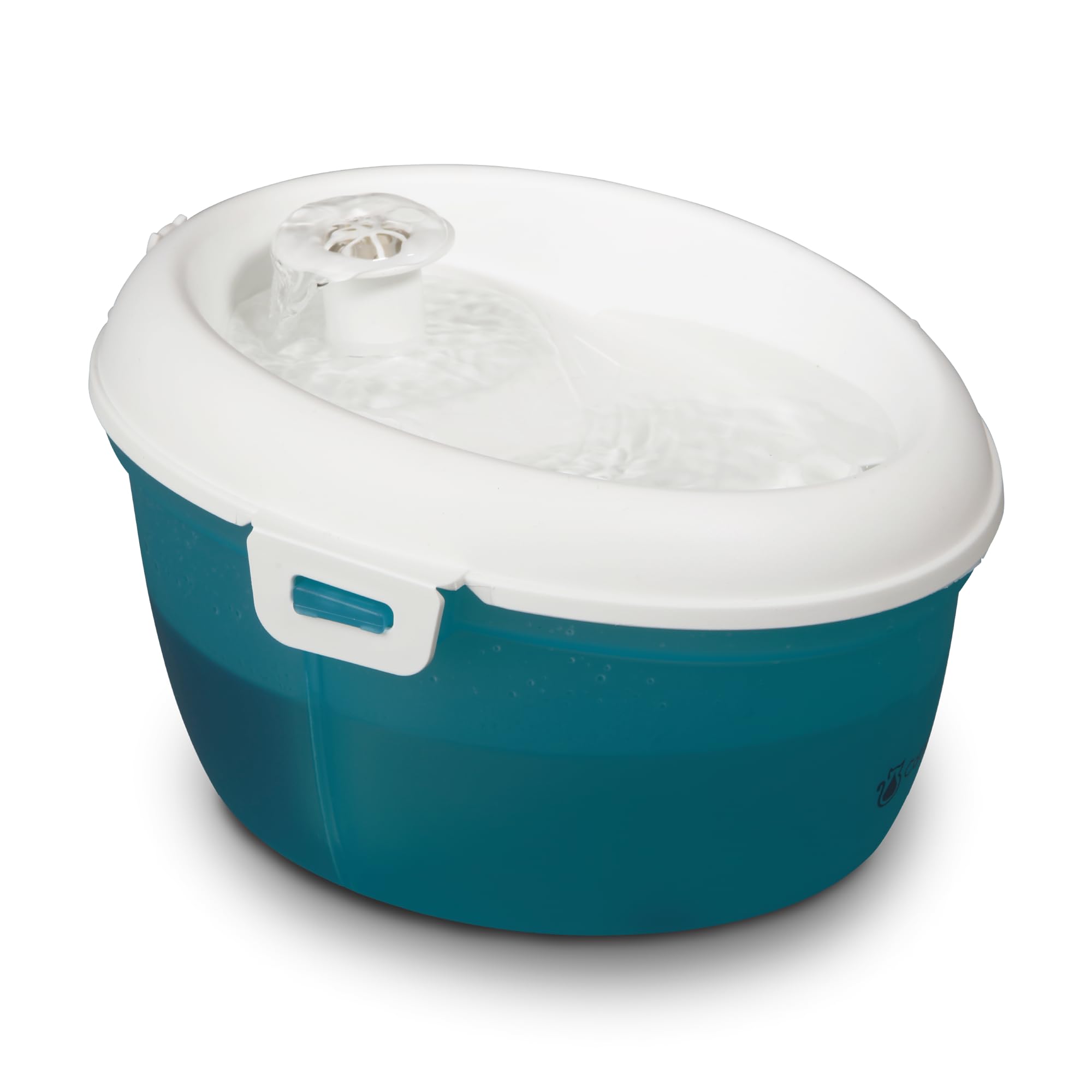 Cat H2O mini Automated Water Fountain, 1.2L Capacity, with Filter and Dental Care Tablet, White top with Translucent Blue Bottom, USB pump