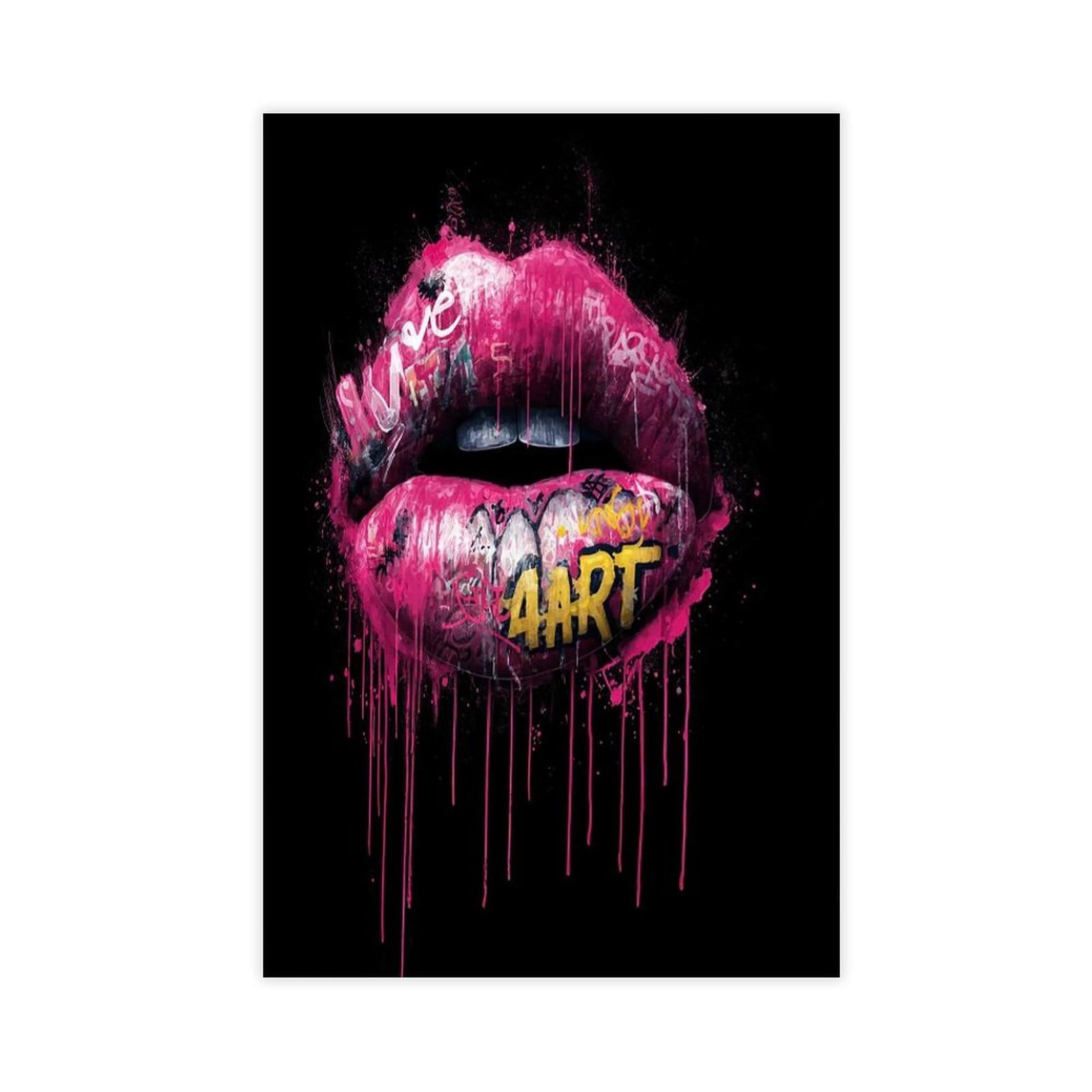 Bareronor Graffiti Lips Canvas Poster Bedroom Decor Landscape Office Room Decor Gift 24" L X 36" W