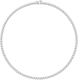 Tennis Chain Round Cut - Silver,18 Inch,14K Gold Plated Round Bezel Necklace for Women, Elegant Dainty Pendant Necklace with Gift Box,Ideal Party Anniversary Birthday Gift for Her