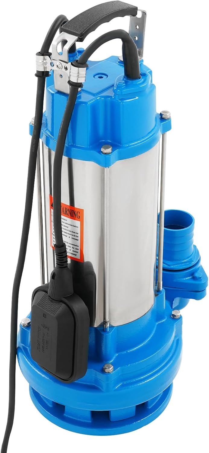 2200 W Stainless Steel Submersible Dirty Water Pump with Float Switch Discharge Height 25 m Immersion Depth 30 m Submersible Pump Waste Water Pump for Water Removal Blue