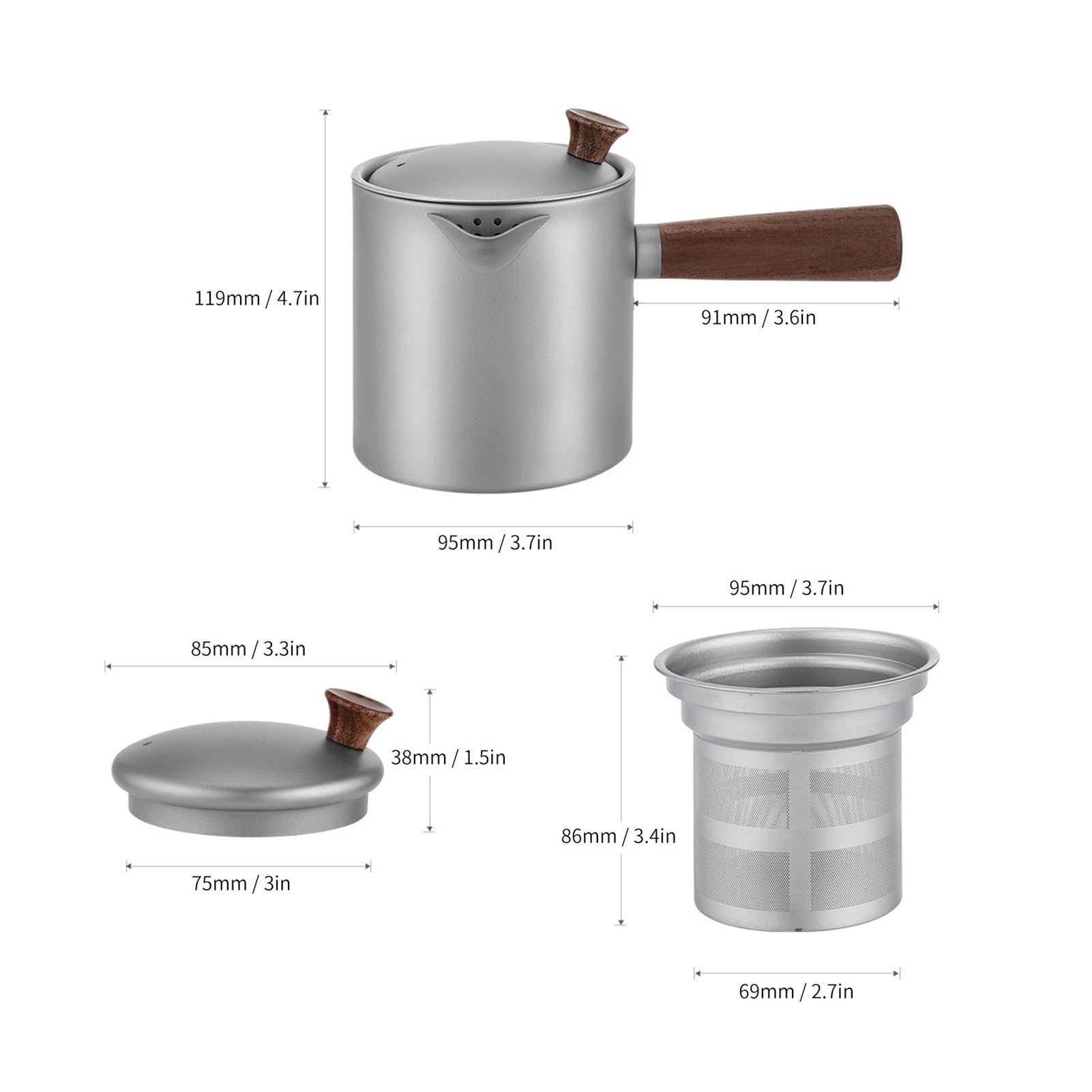 Generico Compatibile con bollitori Teiera Manico in Legno Caffettiera Leggera da Campeggio Portatile all'aperto Filtro a Maglia fine
