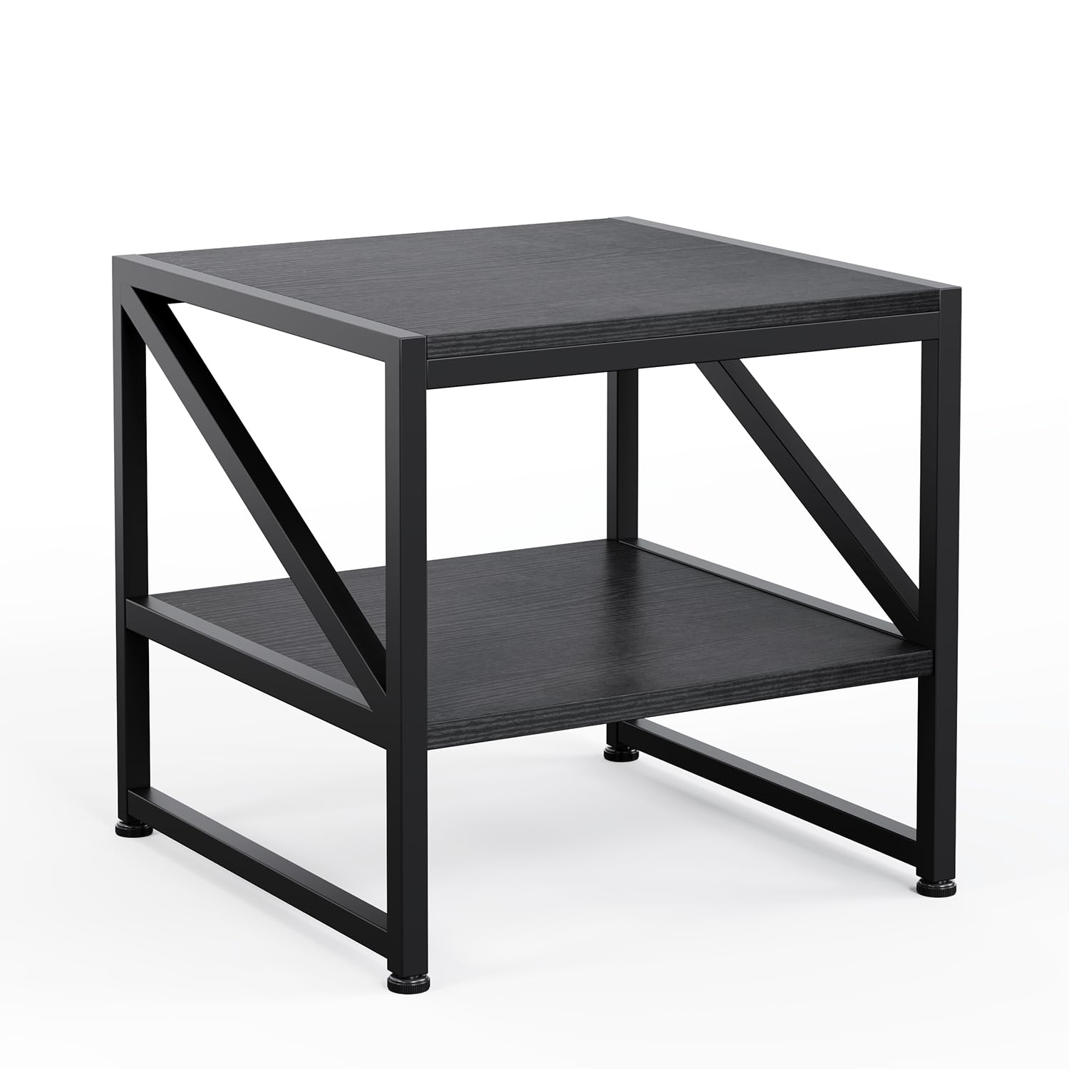 CAIYUN Mesa Auxiliar Salón 50x50x51,5 cm, Mesa de Centro de 2 Niveles Carga Máxima 90 kg, Estilo Industrial con Estructura de Metal, Soporte para Mini Nevera Acuario Impresora, Negro