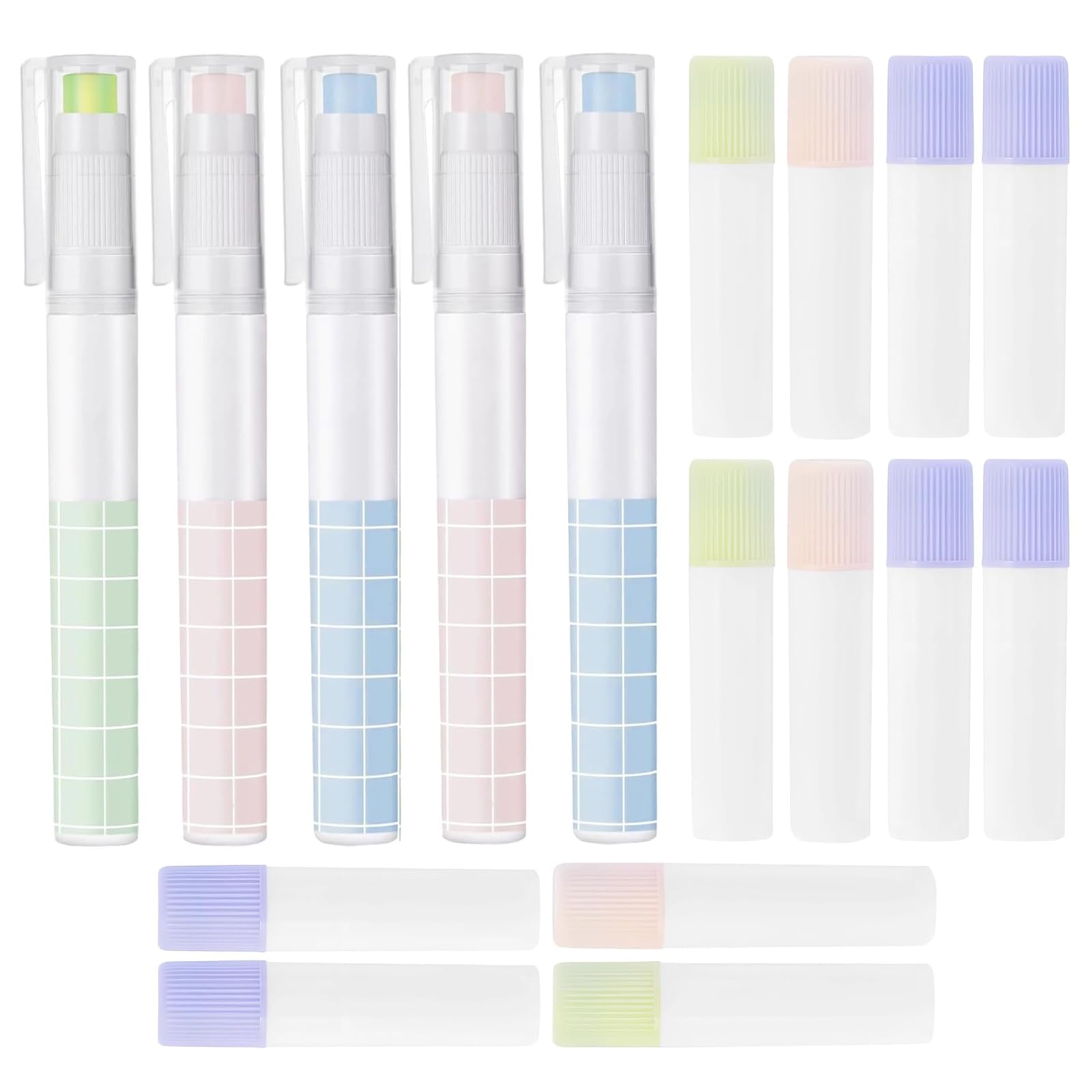 Lot de 17 bâtons de colle style stylo, comprend 5 couleurs douces et 12 recharges, 4,5 x 2,8 x 1,5 cm, idéal pour le bureau, l'école, l'art