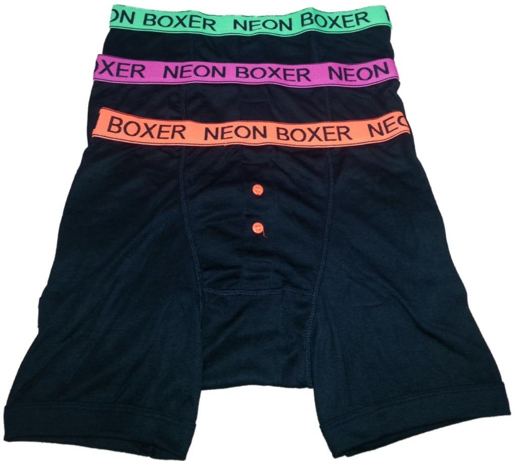 3pk Mens Classic Neon Waistband Boxer Shorts - Sizes Medium Large XL - LIMITED EDITION (LARGE - 36"-39" - EUR 4)