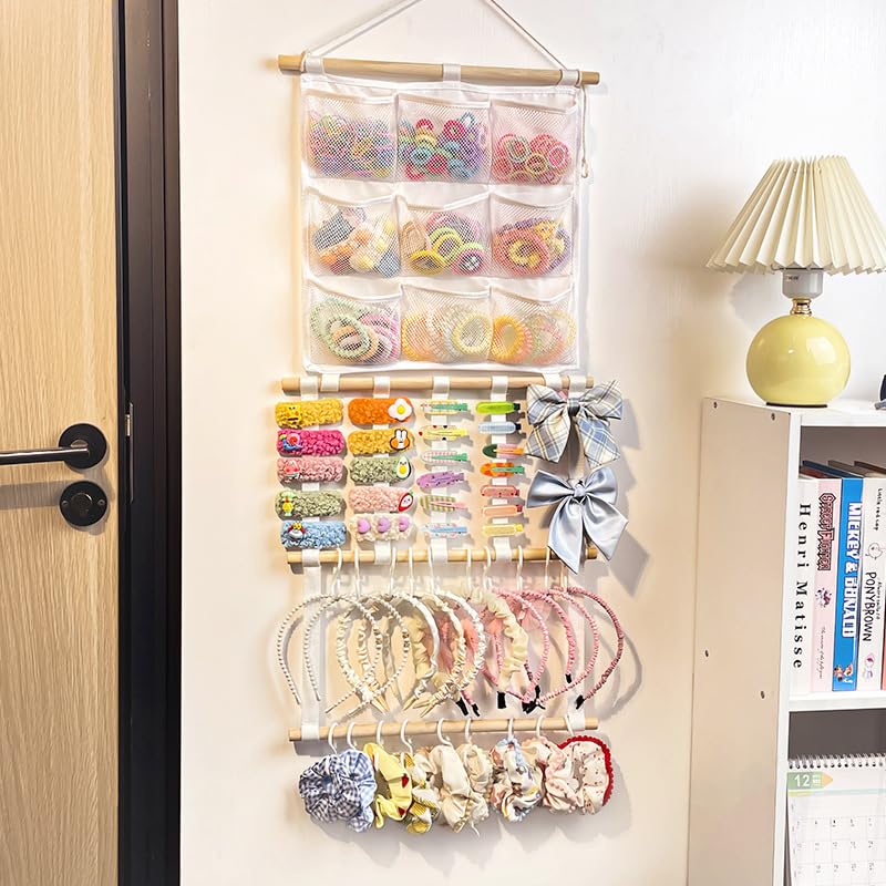 Image of LEHSGY Headband Holder Hair Bows Organizer for Girls, Large Capacity Bow Holder, Pre-Assembled Hair Accessories Wall Hanging Organizer for Toddler Baby Girl Nursery Room Décor