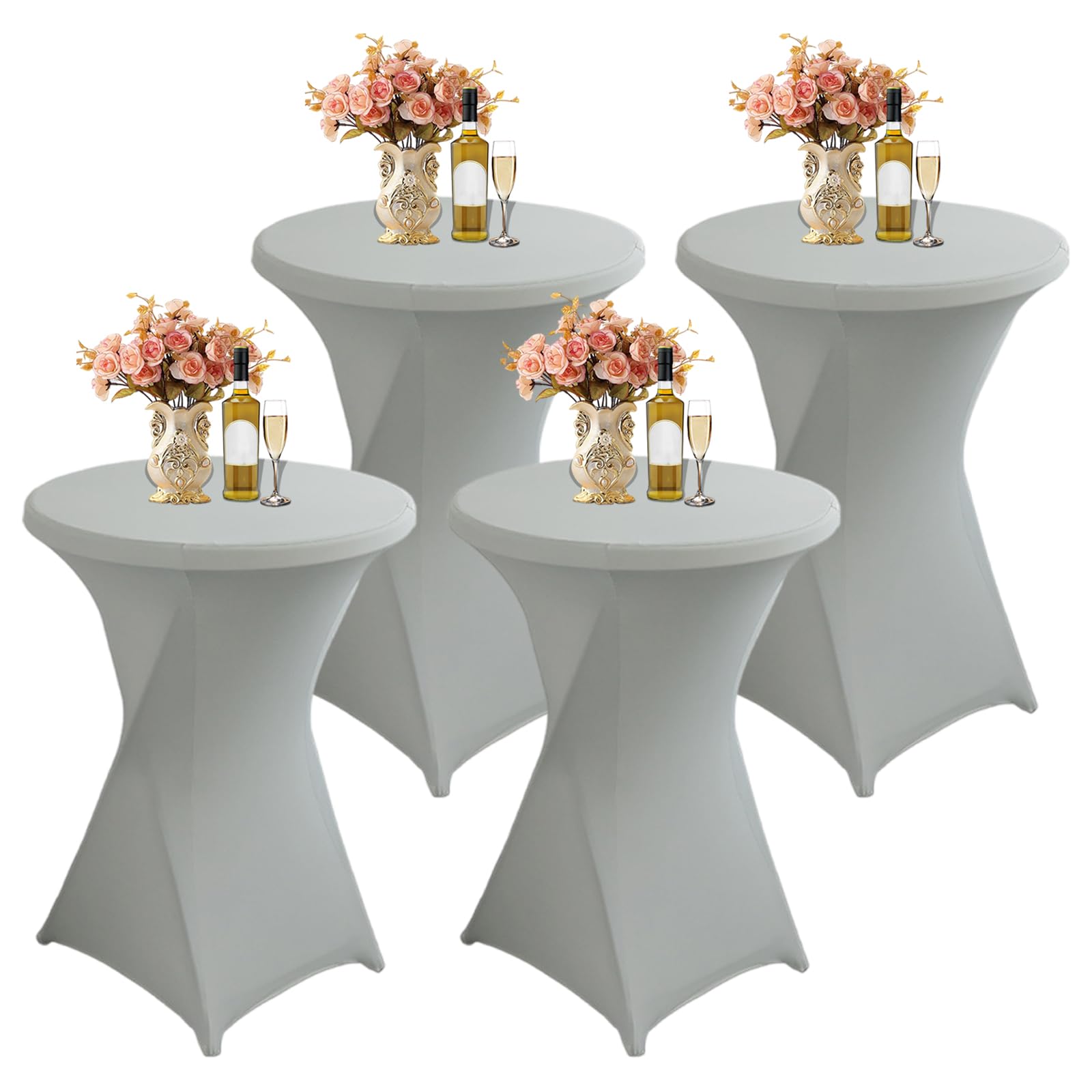 4 manteles elásticos ajustables para mesa de cóctel, 80 x 110 cm, color gris claro, para bodas, fiestas, cumpleaños, hogar, elegante mantel de bar Poseur
