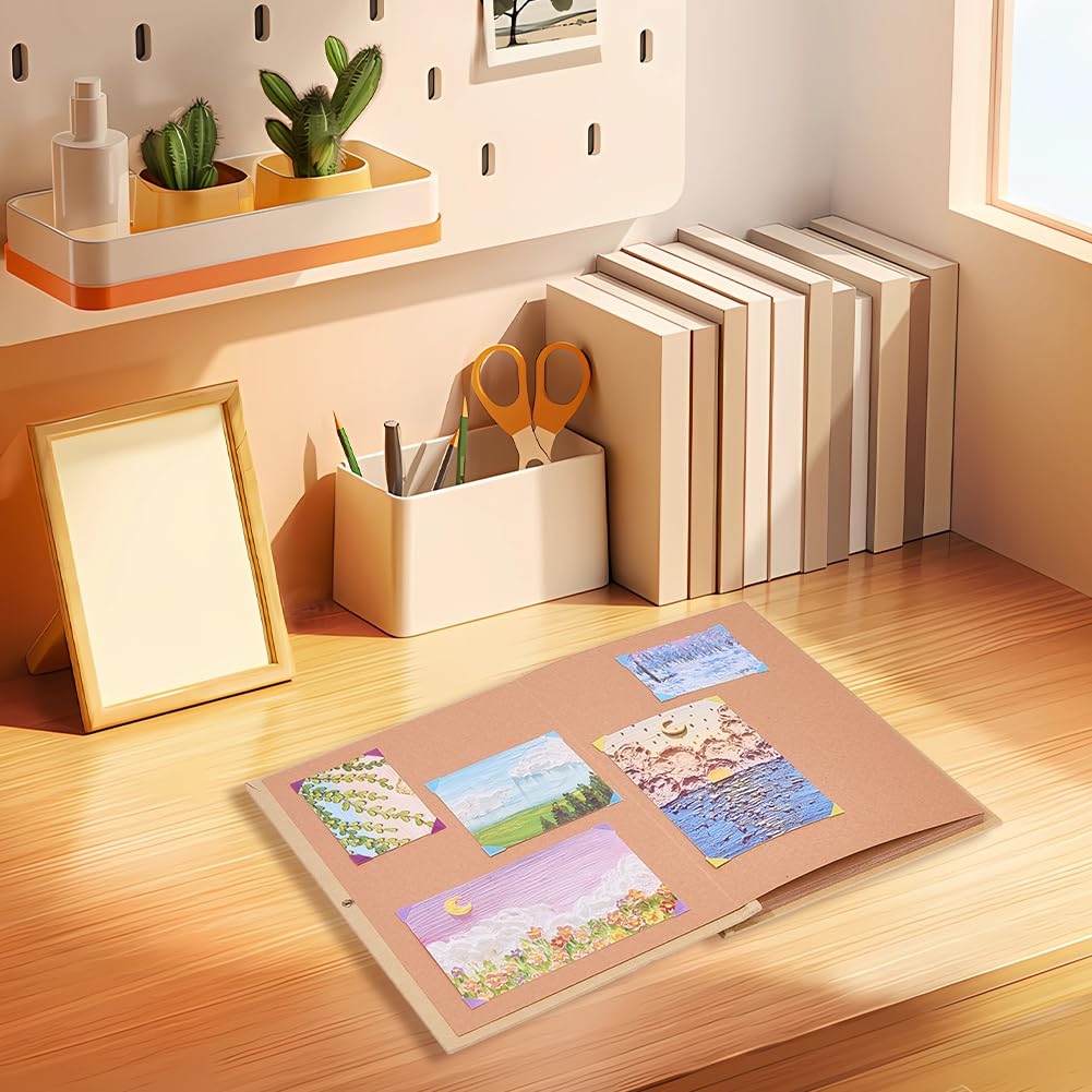 SUPERFINDINGS 2 Stück Faltbare Sammelalben Dehnbare Faltbare DIY Fotoalben mit 4 Blättern Aufklebern 11.02x8.27Zoll Braun Hardcover Kraftpapier Sammelalbum Fotosammlung für Hochzeit