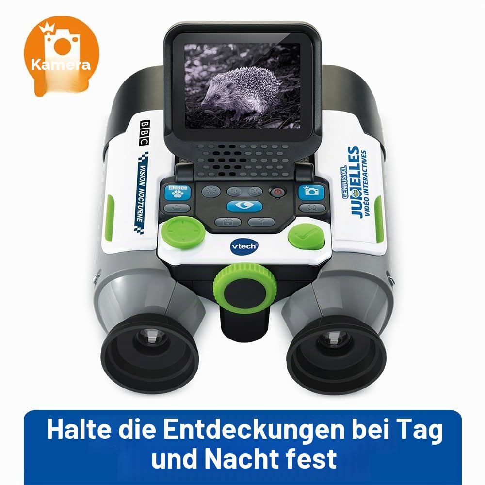 VTech Genius XL Interaktives Video-Fernglas für Kinder, 10 x 21 cm, mit Farbdisplay, Fotos und Videos der BBC, wissenschaftliches Lernspielzeug, Geschenk für Kinder ab 5 Jahren – Inhalt auf