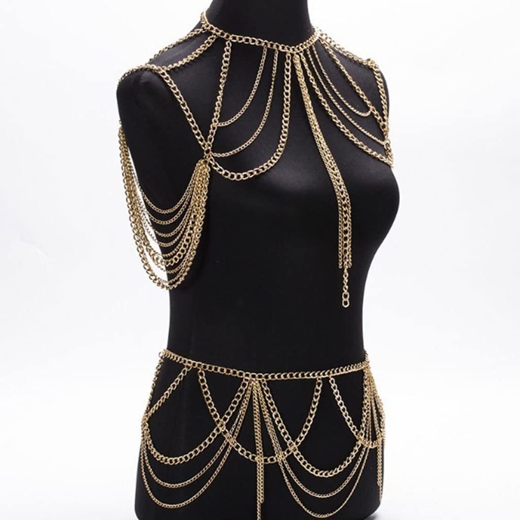 RWRAPS Mujeres Metal Cuerpo Cadena Joyería Hombro Cintura Accesorios Multicapa Borla Cuerpo Cadenas Collar (Color : D, Tamaño : como se Muestra) (D como se Muestra)
