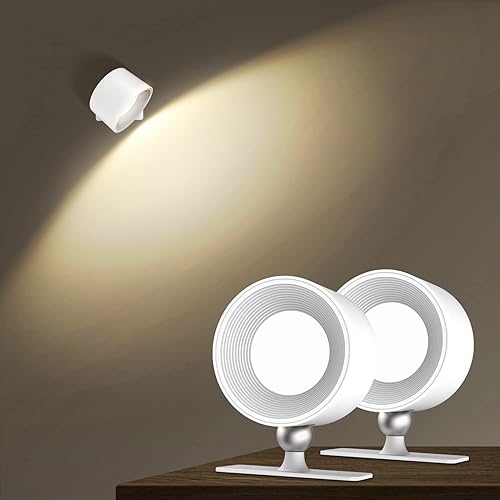 tekstap Juego de 2 lámparas de pared recargables magnéticas, lámpara de pared giratoria de 360, aplique de pared LED adhesivo con control táctil, 3
