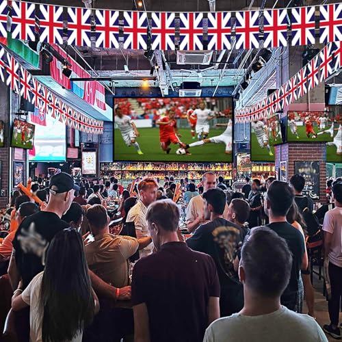 Image of UK United Kingdom String Flag Pennant Banner - 38 Flags, 42 Feet Small Mini British Flags Bunting Banner for Country Decoration, School, Party, Sports Events