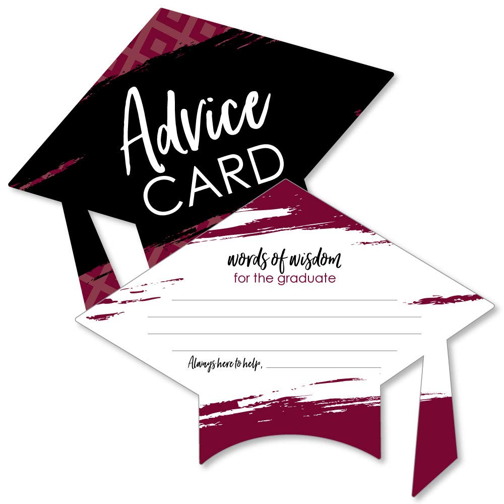 Big Dot of Happiness Maroon Grad - Best is Yet to Come - Burgundy Grad Cap Wish Card Graduation Party Activities - Shaped Advice Cards Games - Set of 20