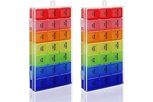 Rainbow Weekly Pill Organizer with Snap Lids| 7-Day AM/PM | Detachable Compartments...